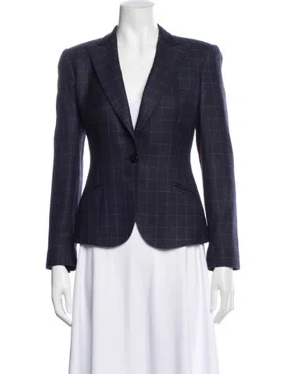 Pre-owned Armani Collezioni Silk Plaid Print Coat In Blue