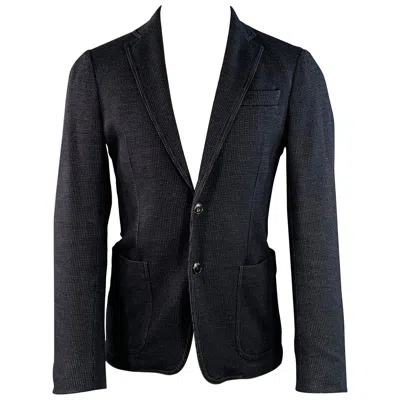 Pre-owned Armani Collezioni Size 40 Black Blue Textured Wool Blend Sport Coat