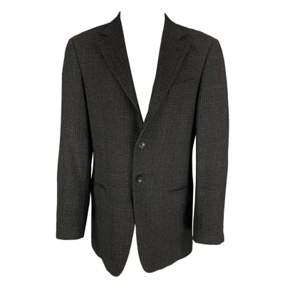 Pre-owned Armani Collezioni Size 40 Black Charcoal Plaid Wool Sport Coat