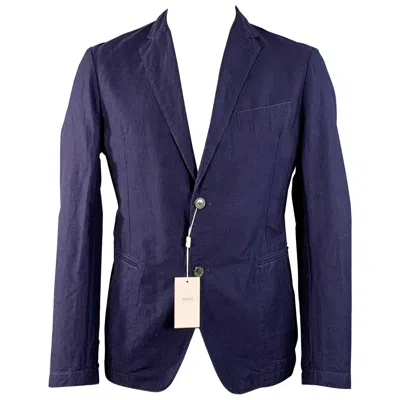 Pre-owned Armani Collezioni Size 42 Navy Linen Cotton Notch Lapel Sport Coat In Blue