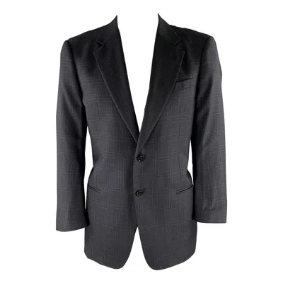 Pre-owned Armani Collezioni Size 44 Navy Plaid Wool Notch Lapel Sport Coat In Blue