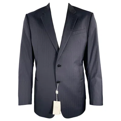 Pre-owned Armani Collezioni Size 46 Navy Blue Stripe Wool Sport Coat