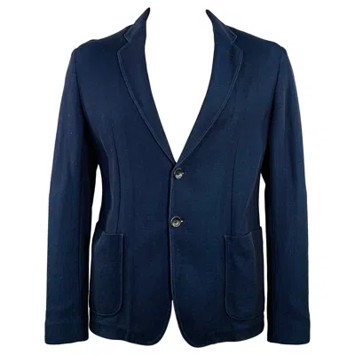 Pre-owned Armani Collezioni Size Xl Navy Blue Textured Cotton Jacket