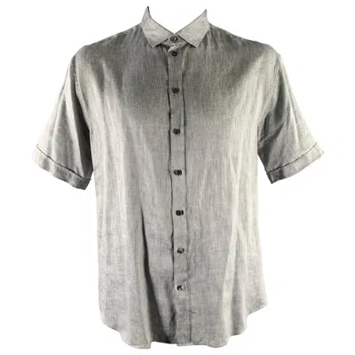 Pre-owned Armani Collezioni Size Xxl Grey Chambray Short Sleeve Shirt In Gray