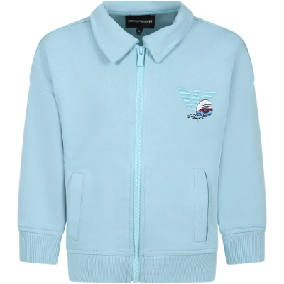 Armani Collezioni Kids' Sky Blue Sweatshirt For Boy With The Smurfs In Light Blue