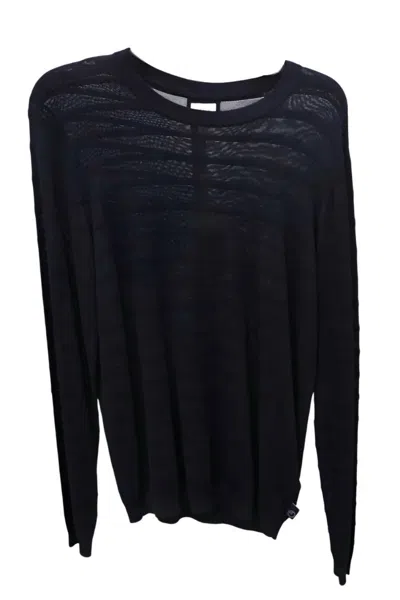 Armani Collezioni Stripe Crew Neck Top In Navy In Black