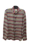 ARMANI COLLEZIONI STRIPED BUTTON DOWN SHIRT IN BROWN MULTI