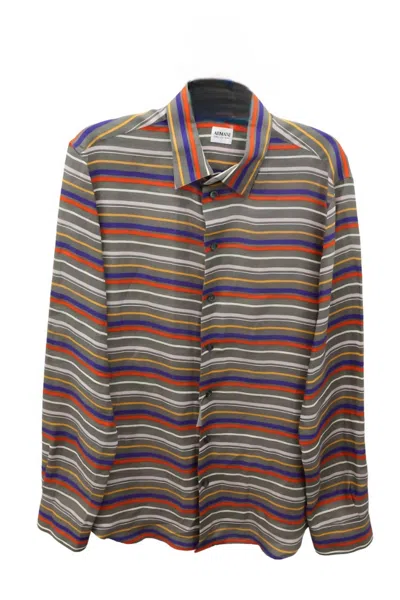 Armani Collezioni Striped Button Down Shirt In Brown Multi