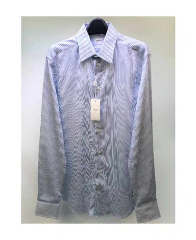Armani Collezioni Striped Lapel Shirt In Gray