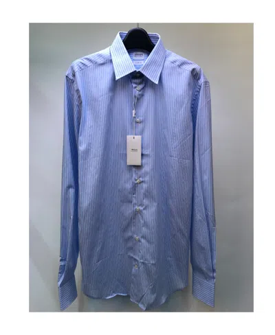 Armani Collezioni Striped Long-sleeved Shirt In Blue