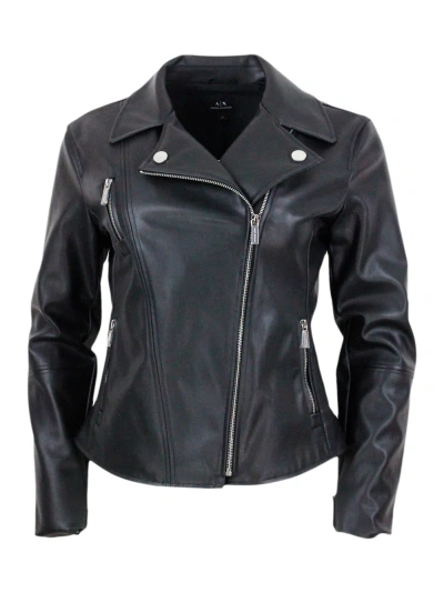 Armani Collezioni Studded Jacket Made Of Eco-leather With Zip Closure And Zips On The Cuffs And Pockets In Black
