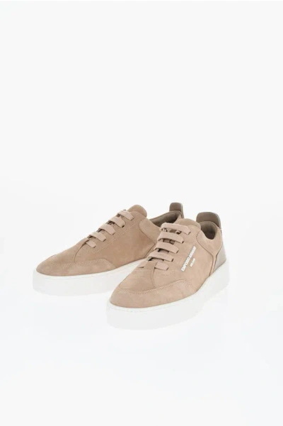 Armani Collezioni Suede Low-top Sneakers In Neutral