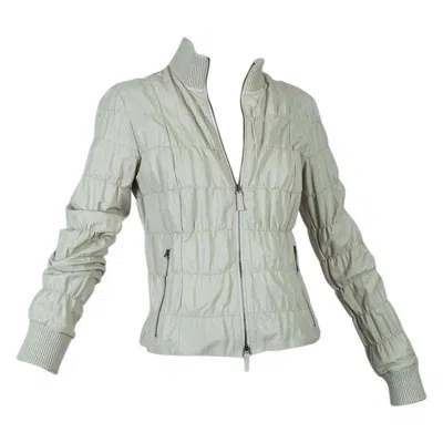 Pre-owned Armani Collezioni Transitional Bone Ruched Leather Moto Jacket - Us 6, 2001 In Gray