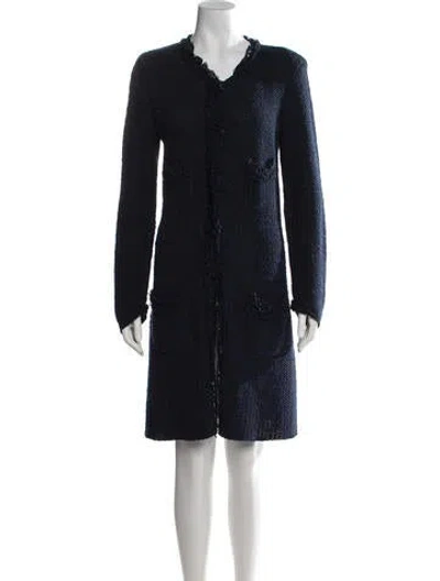 Pre-owned Armani Collezioni Tweed Pattern Coat In Blue