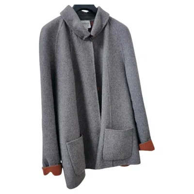Pre-owned Armani Collezioni Two-tone Grey Wool Short Coat With Patch Pockets (it 44 / Us 8 In Gray
