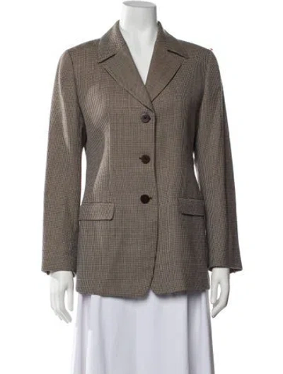 Pre-owned Armani Collezioni Virgin Wool Houndstooth Print Blazer In Brown