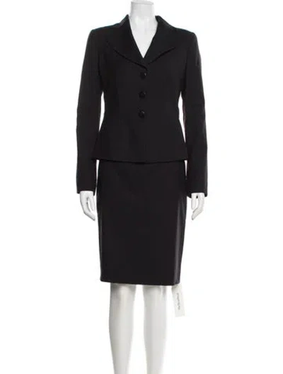 Pre-owned Armani Collezioni Virgin Wool Pleated Accents Skirt Suit In Black