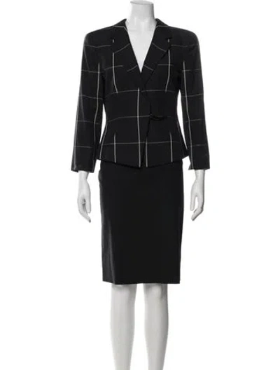 Pre-owned Armani Collezioni Virgin Wool Pleated Accents Skirt Suit In Black