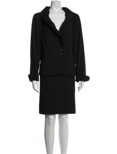 Pre-owned Armani Collezioni Virgin Wool Pleated Accents Skirt Suit In Blue