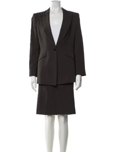 Pre-owned Armani Collezioni Virgin Wool Pleated Accents Skirt Suit In Brown