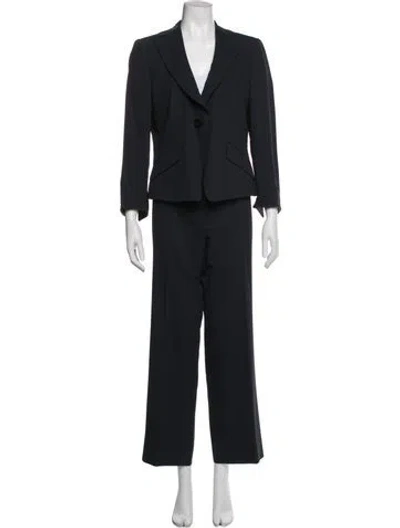 Pre-owned Armani Collezioni Virgin Wool Ruffle Embellishment Pant Set In Blue