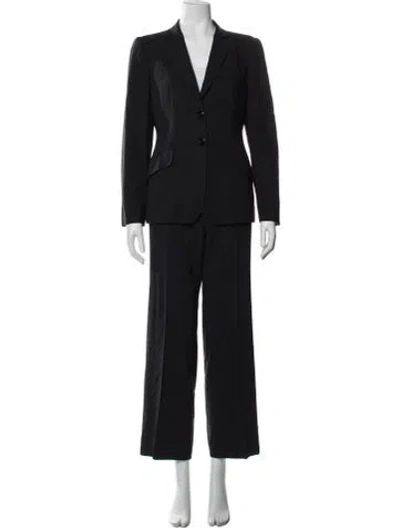 Pre-owned Armani Collezioni Virgin Wool Ruffle Embellishment Pantsuit In Black