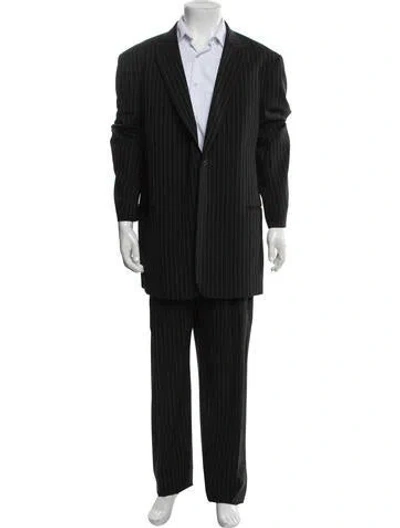 Pre-owned Armani Collezioni Virgin Wool Striped Two-piece Suit In Black