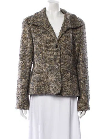 Pre-owned Armani Collezioni Virgin Wool Tweed Pattern Faux Fur Jacket In Neutral