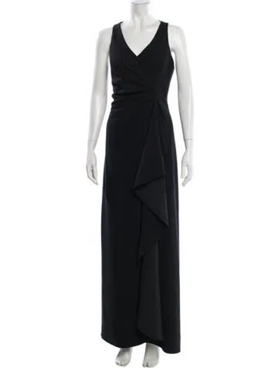 Pre-owned Armani Collezioni V-neck Long Dress In Blue