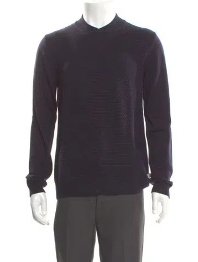 Pre-owned Armani Collezioni V-neck Long Sleeve Polo Sweater In Blue