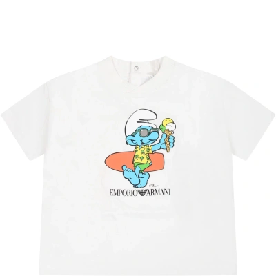 Armani Collezioni Kids' White T-shirt For Baby Boy With The Smurfs