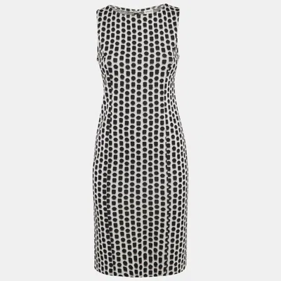 Pre-owned Armani Collezioni White/black Patterned Jacquard Knit Sleeveless Short Dress S