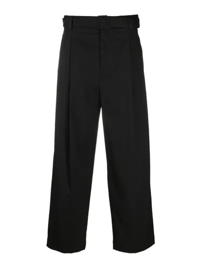 Armani Collezioni Wide-leg Cotton Blend Trousers In Black