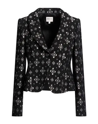 Armani Collezioni Woman Blazer Black Size 14 Wool, Acetate, Polyester, Polyamide, Acrylic
