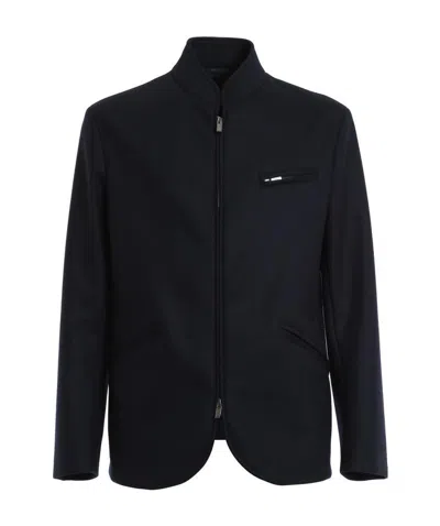 Armani Collezioni Wool Collar Jacket In Black