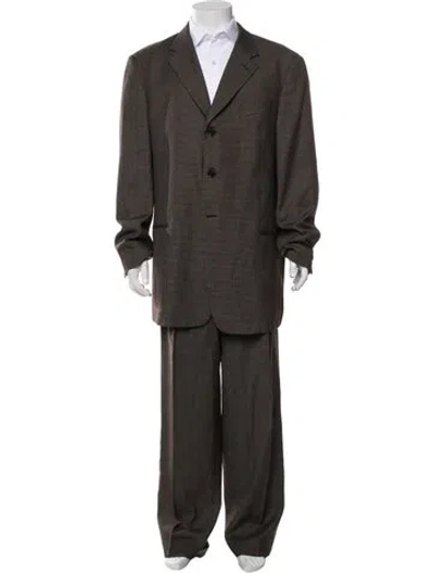 Pre-owned Armani Collezioni Wool Patterned Two-piece Suit In Brown