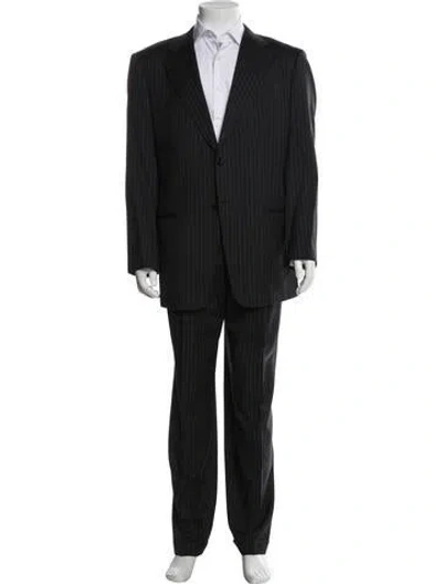 Pre-owned Armani Collezioni Wool Striped Two-piece Suit In Blue