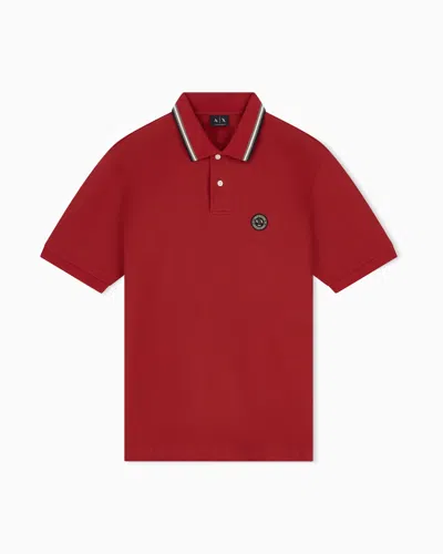 Armani Exchange Regular Fit Polo Shirt In Cotton Piquet With Rib Details In Red