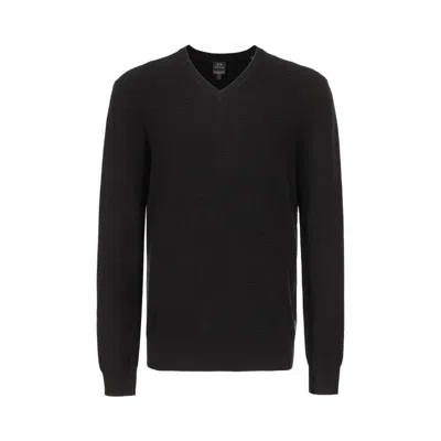 Armani Exchange Asv Checked Jacquard Crewneck Sweater In Navy_blue