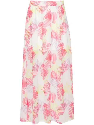 Armani Exchange Abstract Crepe Midi Skirt In White