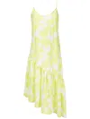 Armani Exchange Abstract-print Asymmetric Dress In Green