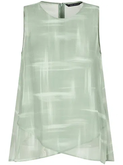 Armani Exchange Abstract-print Blouse In Green
