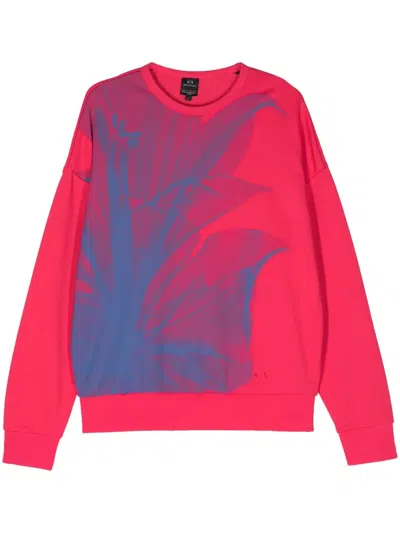 Armani Exchange Abstract-print Cotton Blend Sweatshirt In Pink