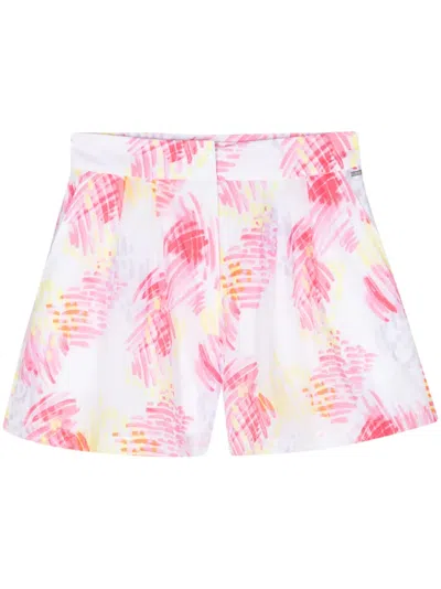 Armani Exchange Abstract-print Pleated Shorts In 粉色