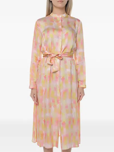 Armani Exchange Abstract-print Belted Midi Dress In Multi