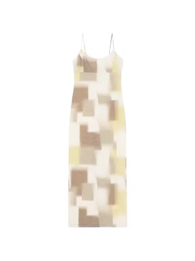 Armani Exchange Abstract-print Spaghetti-strap Maxi Dress In Neutral