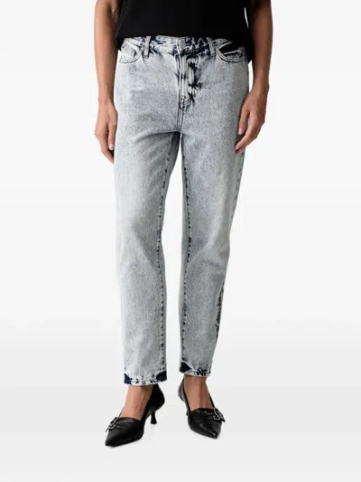 Armani Exchange Acid-wash Embroidered-logo Jeans In Blau