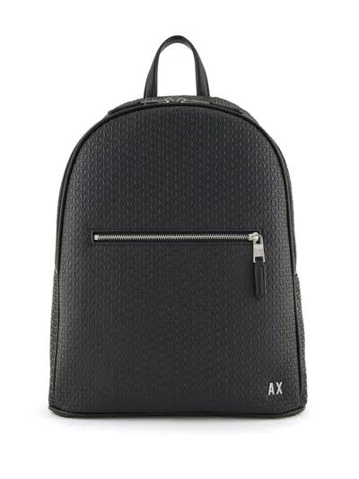 Armani Exchange All Over Embossed Logo Backpack In Black