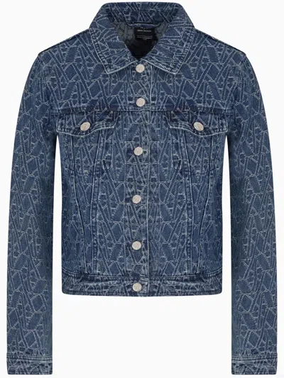 Armani Exchange All-over Logo Denim Jacket In Blau