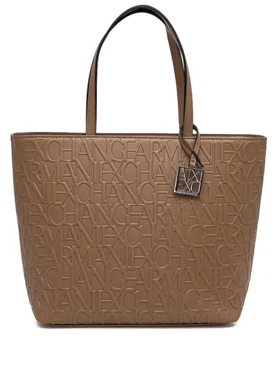 Armani Exchange All-over Logo Print Tote Bag In Brown